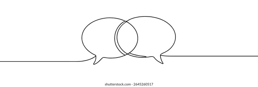 Speech bubbles continuous one line drawing. Dialogue, chat sign in simple linear style. Vector illustration.