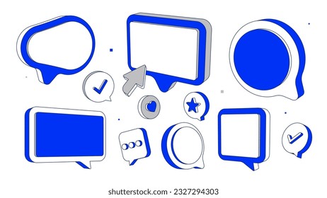 Speech bubbles corporate stickers set. Trendy Patches Vector Design.