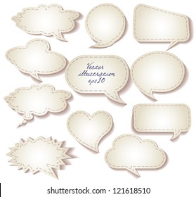 Speech bubbles cut from paper. Set. Isolated on white background. Vector illustration eps 10