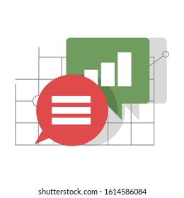 Speech bubbles data analysis illustration. Flat style. 