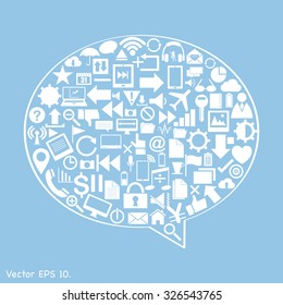 Speech Bubbles Design with Creative web icons, business icons, technology icons and strategy planning icons Idea, Vector Illustration EPS 10.