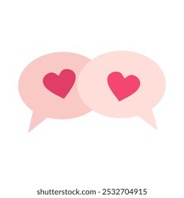 Speech bubbles design with pink heart inside for romantic communication isolated on white background.