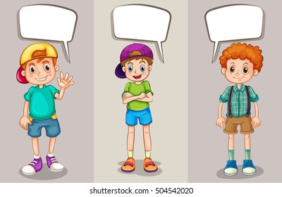 Diseño de burbujas de voz con ilustración de tres niños