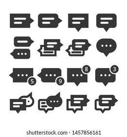 Speech bubbles and dialog balloons glyph style vector icon set. Isolated chat collection on white background