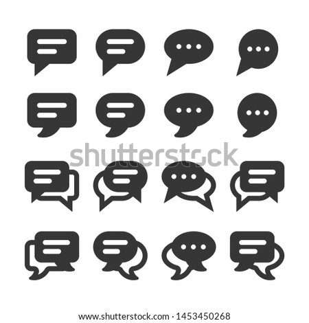 Speech bubbles and dialog balloons glyph style vector icon set. Isolated chat collection on white background