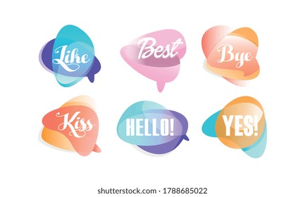 Voz burbuja con palabras de diálogo, como, mejor, hola, adiós, beso, sí ilustración vectorial