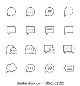 Speech bubbles, dialogues, chats set of vector icons outline style. Editable stroke