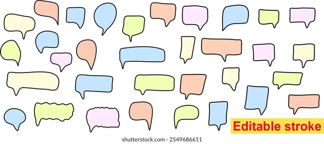 Speech bubbles of different colors drawn by hands
