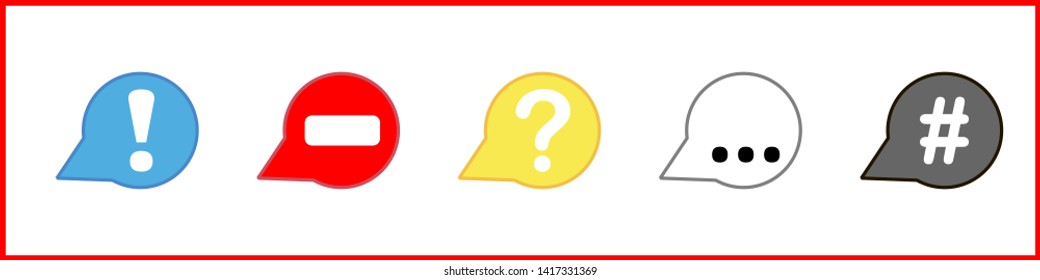 Speech bubbles in different colors with different signs isolated on white