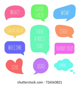 Speech bubbles with different phrases. Colorful vector set of dialog windows.