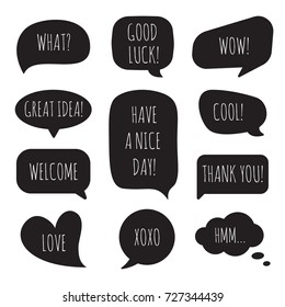 Speech Bubbles With Different Phrases. Vector Set Of Dialogue Windows.