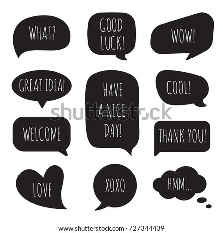 Speech bubbles with different phrases. Vector set of dialogue windows.