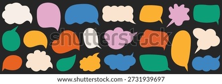 Speech bubbles of different shapes collection on dark background. Speech bubbles set in retro style. Colorful speech balloon pop art icon pack. Vector abstract shape stickers