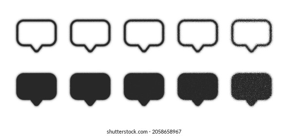 Speech Bubbles In Different Variations Stippled Hand Drawn Dotwork Vector Abstract Shapes Set Isolated On White Background. Various Degree Texture Quote Balloons Dotted Design Elements Collection