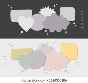 Speech bubbles doodle in different colors isolated on dark and light background. Chat banner template. Discussion concept. Vector illustration.