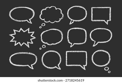 Speech bubbles doodle drawn crayons. Pencil talk speech cloud balloon box dialogue message vector icon.
