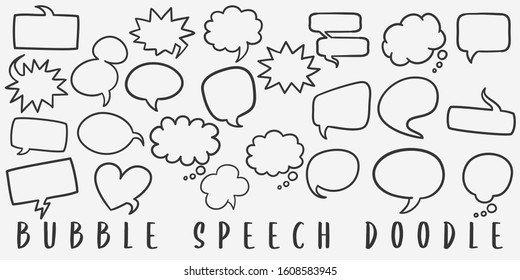 Voz burbujas Doodle Line Art Illustración. Imágenes prediseñadas de vectores dibujadas a mano. Logotipos de juego de banners.
