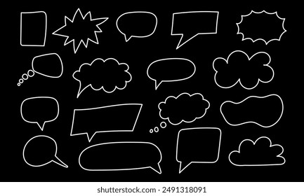 Burbujas de voz en estilo minimalista doodle. Conjunto de cuadro de texto de nube. Colección de cuadro de comentario de texto dibujado a mano.