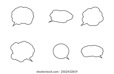 Speech bubbles in doodle minimalist style. Cloud textbox set. Hand drawn blue text comment box collection.