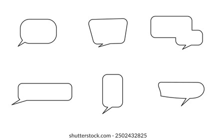 Speech bubbles in doodle minimalist style. Cloud textbox set. Hand drawn blue text comment box collection.