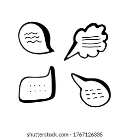 Sprachblasen im Doodle-Stil einzeln auf weißem Hintergrund. Vorlage für Postkarte, Banner, Poster, Webdesign. Handgezeichnete Vektorgrafik.