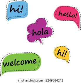 speech bubbles, speech doodles, hello, hi, welcome signs