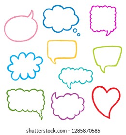 Speech bubbles drawn with colored pencils, crayons. Vector illustration.