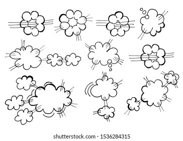 Speech bubbles dry paint brushstrokes set. Chat boxes grunge ink pen collection. Text clouds, balloons doodle freehand cliparts. Isolated black sketch drawings. Decorative design elements. 