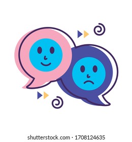 burbujas de habla con emojis salud mental diseño de ilustración vectorial de estilo plano