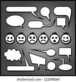 Speech bubbles with emoticons.