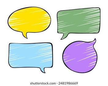 Burbujas del habla. Burbuja de conversación vacía, globo de habla en blanco aislado sobre fondo blanco. Elementos de comunicación, diálogo y Comentarios en un colorido estilo de dibujos animados. Ilustración vectorial plana de color