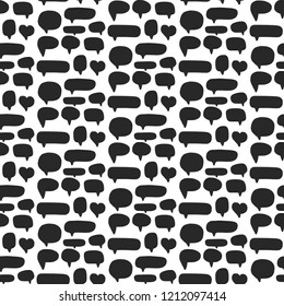 Speech bubbles empty for words or phrases black on white font in different forms seamless pattern design