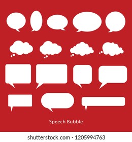 Speech bubbles in flat design. Red background