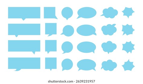 Speech bubbles flat style set. Empty Text, chatting, message box. Blank cloud. Simple comic balloon design.