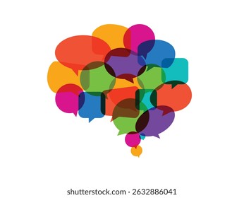 Speech bubbles forming brain, communication concept