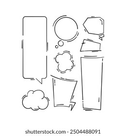 Speech bubbles and frames set. Vector doodle. Sketch style drawing. Vector illustration.