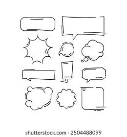 Speech bubbles and frames set. Vector doodle. Sketch style drawing. Vector illustration.
