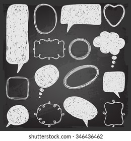 Speech bubbles and frames. Vector set. Freehand drawing.