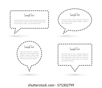 Speech bubbles with geometric shapes made of dotted dashed line