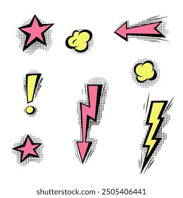 Speech bubbles with halftone shadows in cartoon, comic style. Dialogue balloons. Vector template for social media, sale banners.