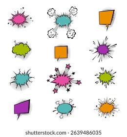 Speech bubbles with halftone shadows in cartoon, comic style. Dialogue balloons. Vector template for social media, sale banners.