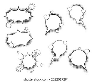 Speech bubbles with halftone shadows. Vector illustration isolated on white background