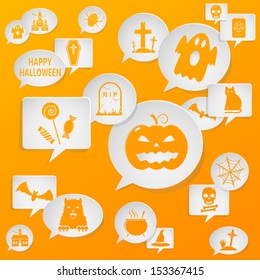 Speech bubbles with Halloween symbols. Vector background