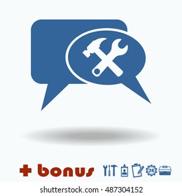 Speech bubbles with Hammer and wrench. Support Options concept. Consumer services. Repair service, maintenance, customization, restore concepts. chat on repair process. organization strategy concept.
