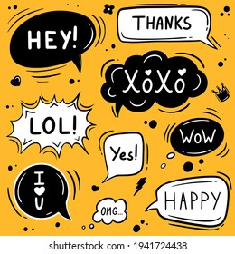 Speech Bubbles Hand Drawn Coloring Vector Doodle