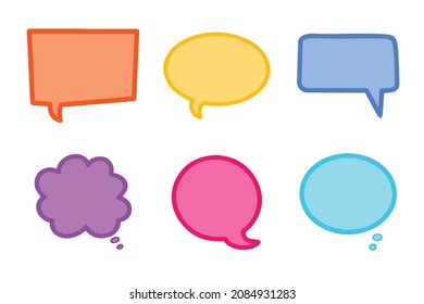 Speech bubbles hand drawn icon collection. Simple bright rainbow colored transparent dialog boxes with outline in cartoon childish style isolated vector set