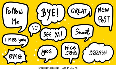 Speech bubbles hand drawn  ,on yellow background ,  illustration Vector EPS 10