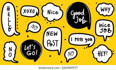 Speech bubbles hand drawn  ,on yellow background ,  illustration Vector EPS 10