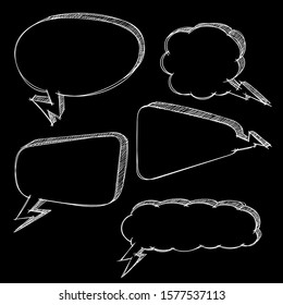 Speech bubbles. Hand drawn sketch on black background. Vector illustration