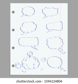 Speech bubbles. Hand drawn sketch on lined paper background. Vector illustration